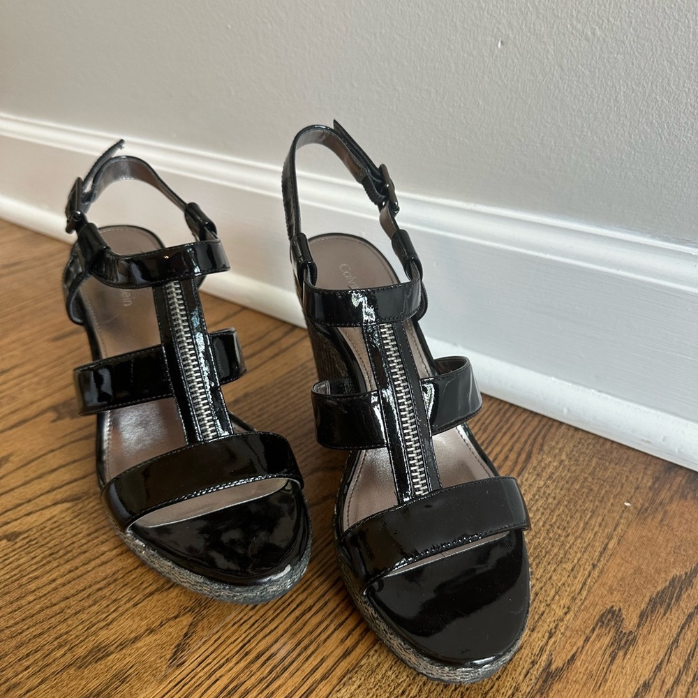 Calvin Klein Black Patent Leather Sandals
